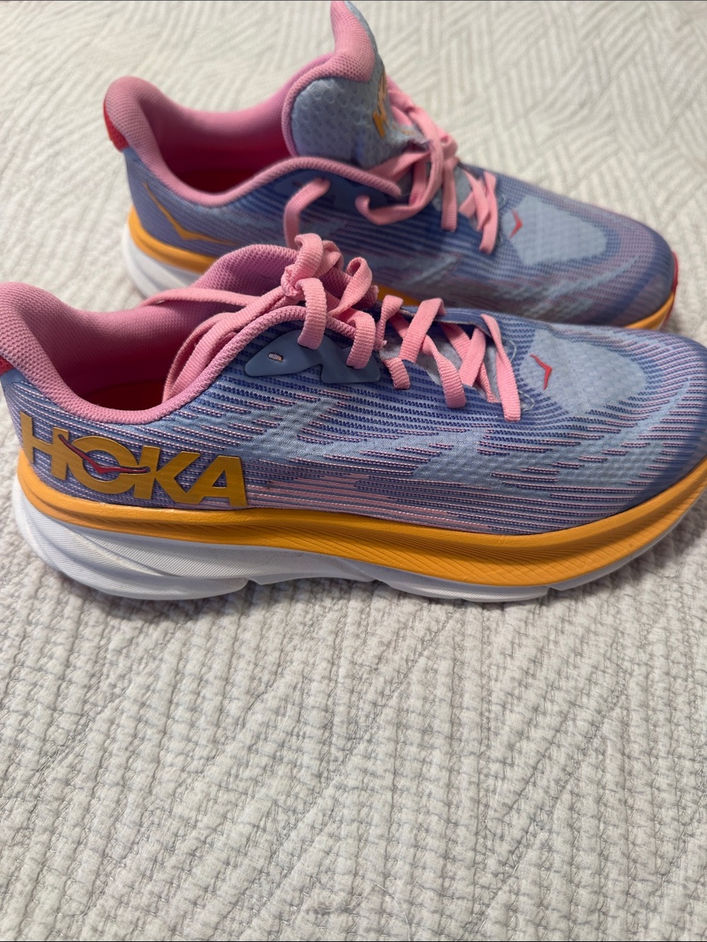 Hoka Women's Lavender and Pink Running Shoes with Yellow Midsole